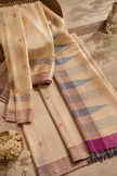 Natural Undyed Kosa Silk Saree with Magenta and Grey Temple Border